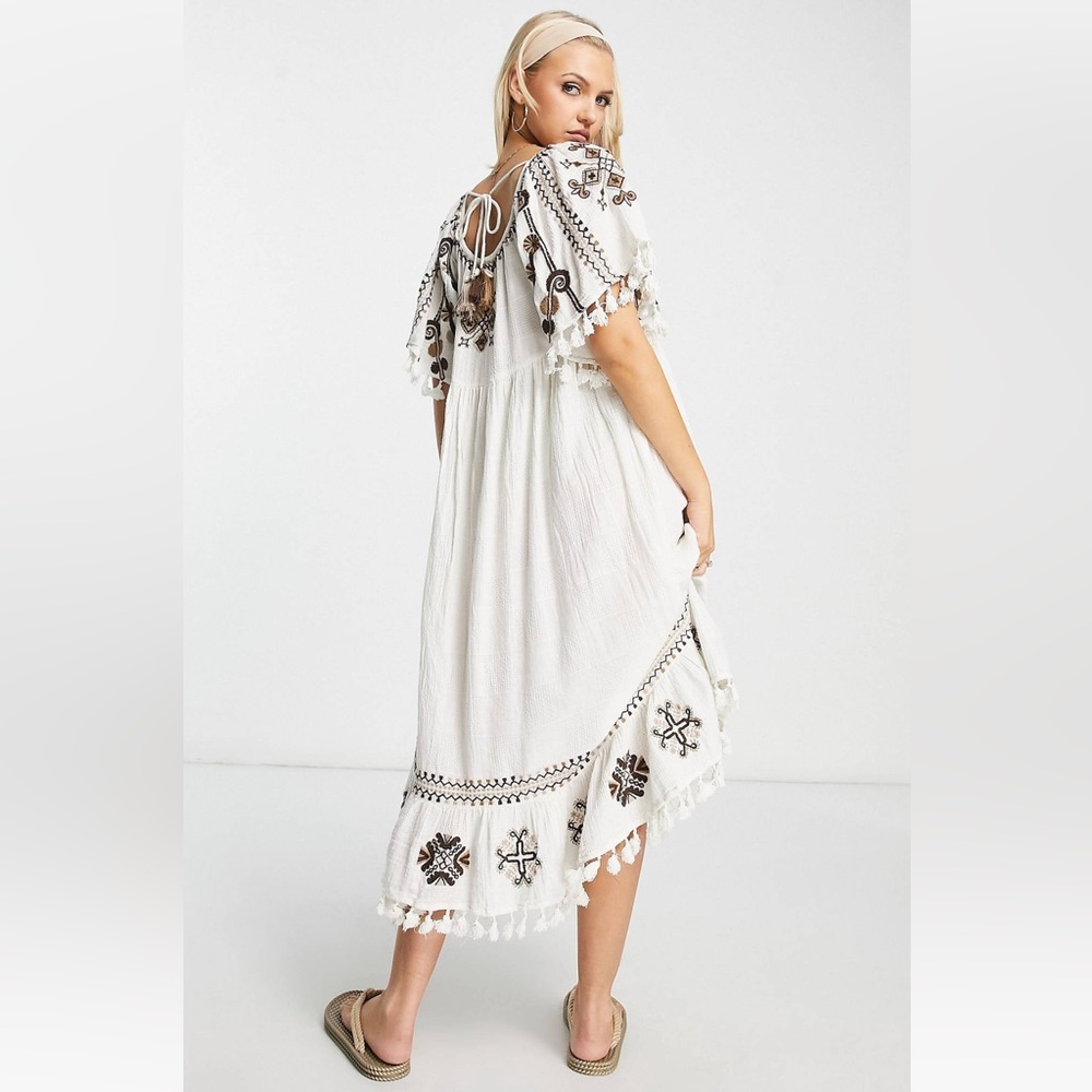 Raga Fatima embroidered smock dress in cream. Worn once